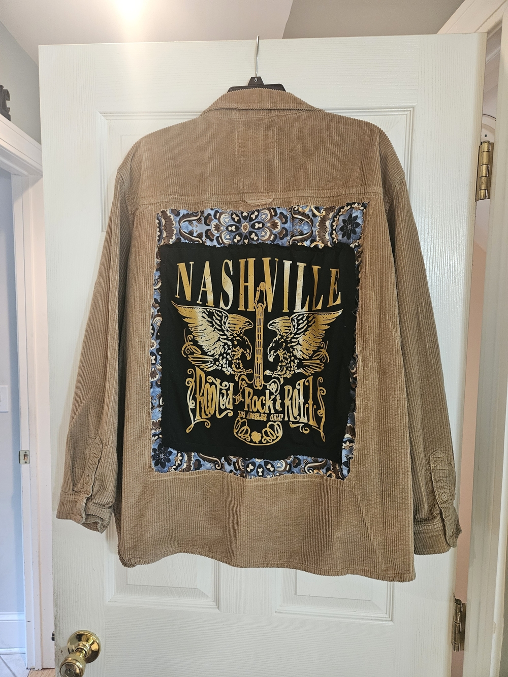 Upcyclef Nashville Graphic Back Corduroy Jacket in Tan